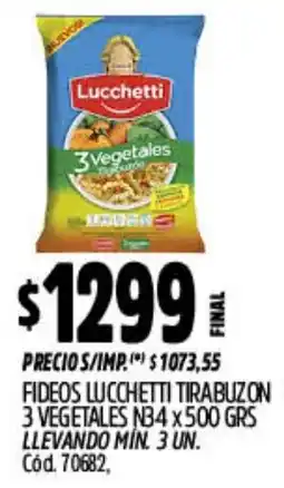 Supermercados Yaguar Lucchetti fideos tirabuzon 3 vegetales n34 oferta