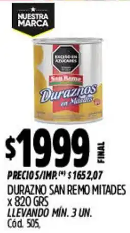 Supermercados Yaguar San remo durazno mitades oferta