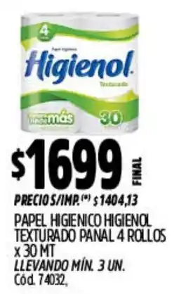 Supermercados Yaguar Higienol papel higienico texturado panal oferta