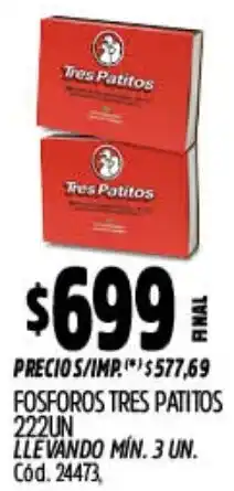 Supermercados Yaguar Fosforos tres patitos oferta