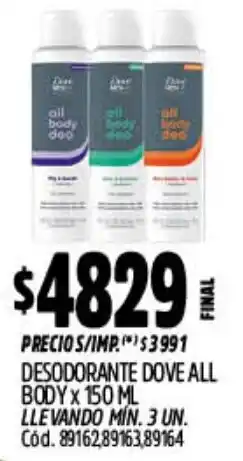 Supermercados Yaguar Dove desodorante all body oferta