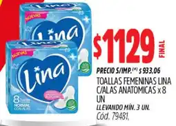 Supermercados Yaguar Lina toallas femeninas c/alas anatomicas oferta