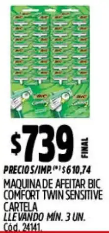 Supermercados Yaguar Bic maquina de afeitar comfort twin sensitive cartela oferta