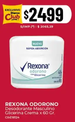 Diarco Rexona odorono desodorante masculino glicerina crema oferta