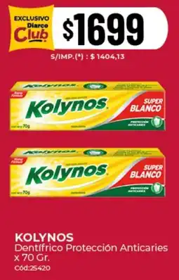 Diarco Kolynos dentifrico protección anticaries oferta