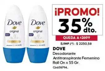 Diarco Dove desodorante antitranspirante femenino roll on oferta