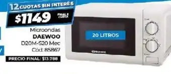 Diarco Daewoo Microondas D20M-S20 Mec oferta