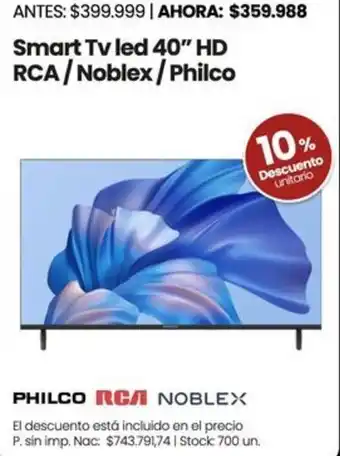 RCA/Noblex/Philcp Smart LED TV 40"