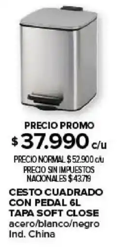 Carrefour Cesto cuadrado con pedal tapa soft close acero/blanco/negro oferta
