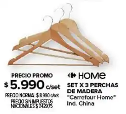 Carrefour Carrefour home set x 3 perchas de madera oferta