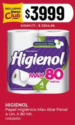 Diarco Higienol papel higiénico max aloe pañal oferta