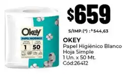 Diarco Okey papel higiénico blanco hoja simple oferta