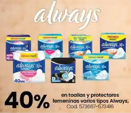 Coto always en toallas y protectores femeninas varios tipos oferta