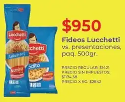 Supermercados Vea Lucchetti fideos vs. presentaciones, paq. oferta