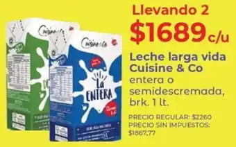 Cuisine & co leche larga vida entera o semidescremada, brk.