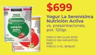 La serenísima yogur nutrición activa vs. presentaciones, pot.