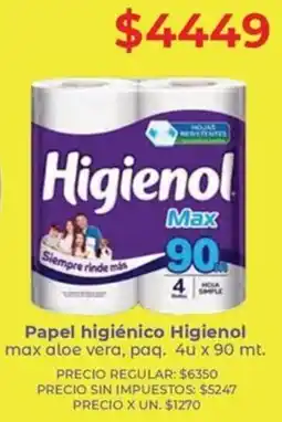 Supermercados Vea Higienol max papel higiénico aloe vera, paq. oferta