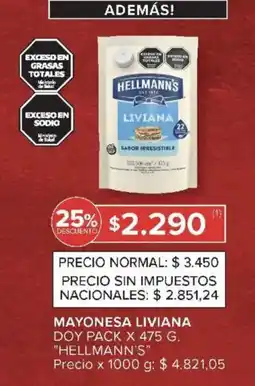 Carrefour Market Hellmann's mayonesa liviana doy pack oferta