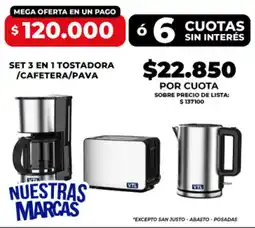 Supermayorista Vital Set 3 en 1 tostadora /cafetera/pava oferta