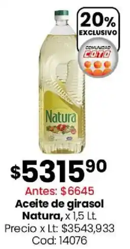 Coto Natura aceite de girasol oferta