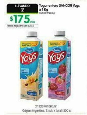 Jumbo Yogur entero sancor yogs oferta