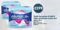 Supermercados Buenos Días Always toalla femenina triple proteccion suave con alas oferta
