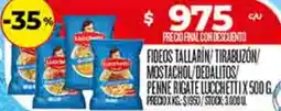 Supermercados DIA Fideos tallarin/tirabuzón/ mostachol/dedalitos/ penne rigate lucchetti oferta