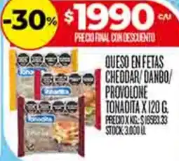 Supermercados DIA Tonadita queso en fetas cheddar/danbo provolone oferta
