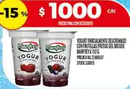 Supermercados DIA Manfrey yogurt parcialmente descremado con frutillas/frutos del bosque oferta
