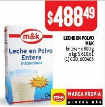 Makro Leche en polvo m&k 800g oferta