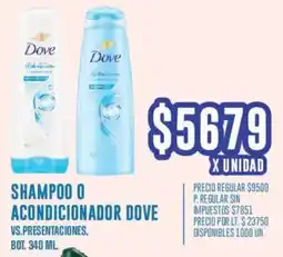 Supermercados Vea Dove shampoo o acondicionador vs.presentaciones, bot. oferta