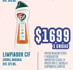 Supermercados Vea Cif limpiador crema, naranja bot. oferta
