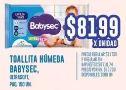 Supermercados Vea Babysec toallita húmeda ultrasoft, paq. oferta