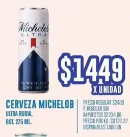 Supermercados Vea Michelob cerveza precio regular ultra rubia, bot. oferta