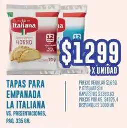 Supermercados Vea La italiana tapas para empanada vs. presentaciones, paq. oferta