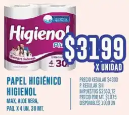 Supermercados Vea Higienol papel higiénico max, aloe vera, paq. oferta