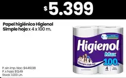 Changomas Higienol papel higiénico simple hoja oferta