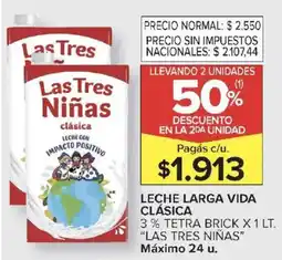 Carrefour Las tres niñas leche larga vida clásica 3% tetra brick oferta