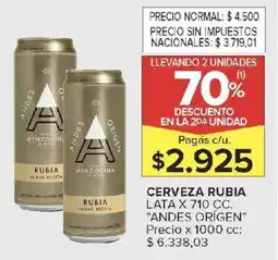Carrefour Andes orígen cerveza rubia lata oferta