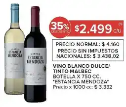 Carrefour Estancia mendoza vino blanco dulce/ tinto malbec botella oferta