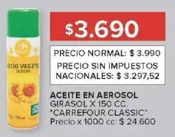 Carrefour Carrefour classic aceite en aerosol girasol oferta