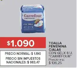 Carrefour Carrefour toalla femenina c/alas con gel oferta
