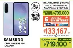 Carrefour Samsung celular libre A36 lavanda oferta