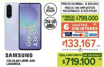 Samsung celular libre A36 lavanda