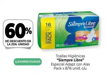 La Anonima Siempre Libre Toallas Higiénicas Especial Adapt con Alas Pack x 8/16 unid. c/u, oferta