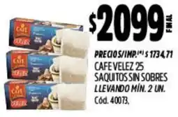 Supermercados Yaguar Cafe velez 25 saquitos sin sobres oferta