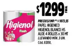 Supermercados Yaguar Higienol papel higienico blanco hs aloe oferta