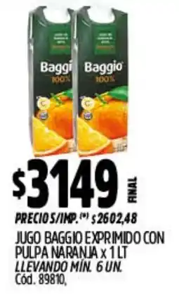 Supermercados Yaguar Baggio jugo exprimido con pulpa naranja oferta