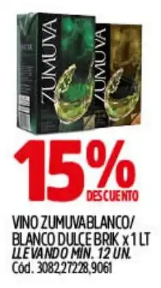 Supermercados Yaguar Zumuva vino blanco/ blanco dulce brik oferta