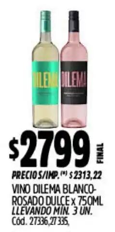 Supermercados Yaguar Dilema vino blanco- rosado dulce oferta